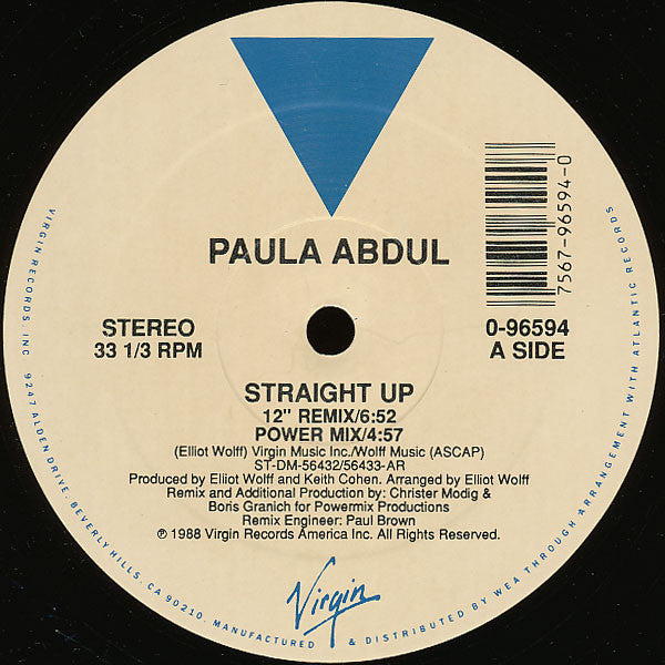 Paula Abdul : Straight Up (12", AR)