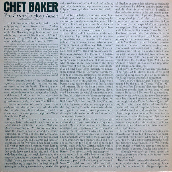 Chet Baker : You Can't Go Home Again (LP, Album, Gat)