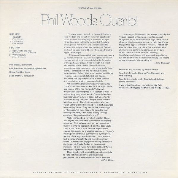 その他 LP Phil Woods Quartet New Music By The New Phil Woods T4402 TESTAMENT US Vinyl /00260 Different Perspectives In My Room!: PHIL WOODS QUARTET