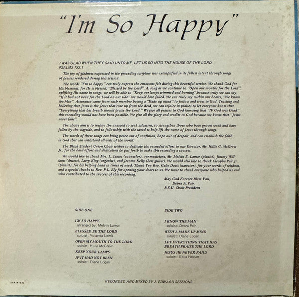 University Of South Alabama Black Student Union Choir : I'm So Happy (LP, Album)