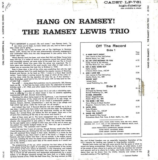 The Ramsey Lewis Trio : Hang On Ramsey! (LP, Album)