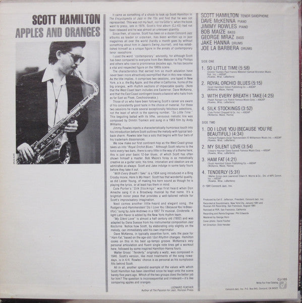 Scott Hamilton : Apples And Oranges (LP, Album)