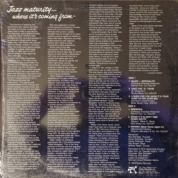 Dizzy Gillespie & Roy Eldridge : Jazz Maturity... Where It's Coming From (LP, Album)