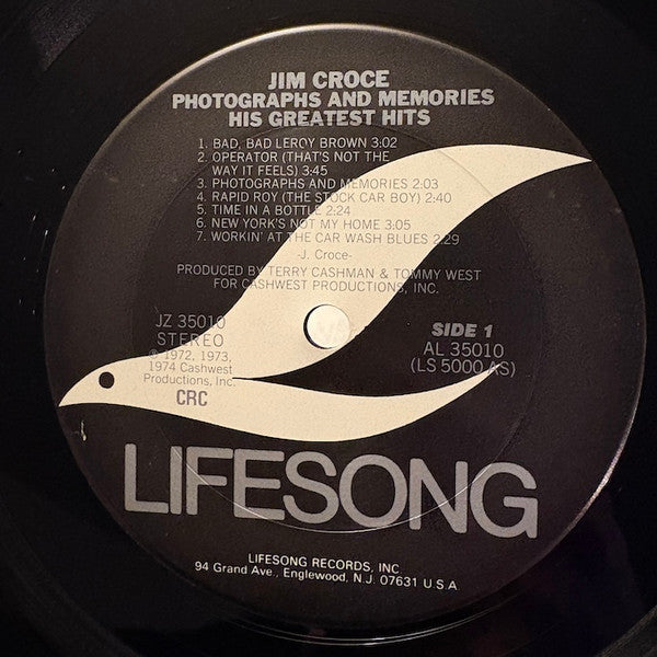 Jim Croce : Photographs & Memories (His Greatest Hits) (LP, Comp, Club, RE, Car)