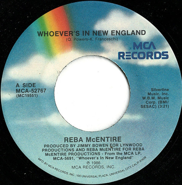 Reba McEntire : Whoever's In New England (7", Single, Pin)