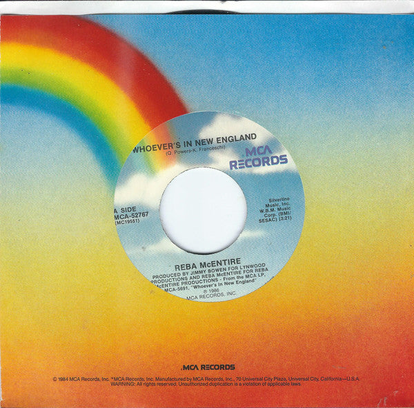Reba McEntire : Whoever's In New England (7", Single, Pin)