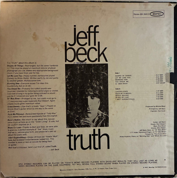 Jeff Beck : Truth (LP, Album, Ter)