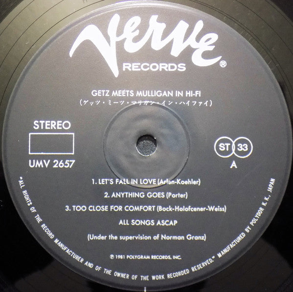 Getz* Meets Mulligan* : Getz Meets Mulligan In Hi-Fi (LP, Album, RE)