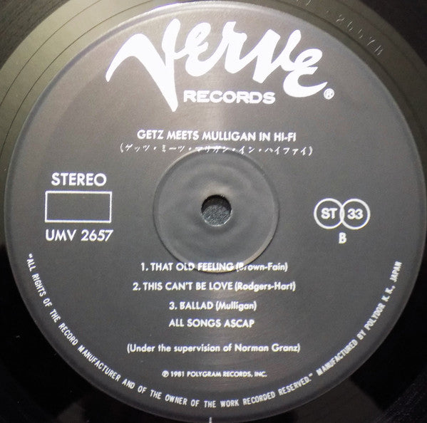 Getz* Meets Mulligan* : Getz Meets Mulligan In Hi-Fi (LP, Album, RE)
