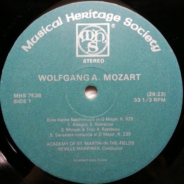Wolfgang Amadeus Mozart - The Academy Of St. Martin-in-the-Fields / Sir Neville Marriner : Eine Kleine Nachtmusik (LP, Album)