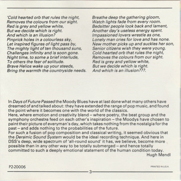 The Moody Blues : Days Of Future Passed (CD, Album, Club, RE)