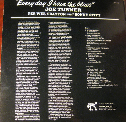 Joe Turner* - Pee Wee Crayton And Sonny Stitt : Everyday I Have The Blues (LP, Album, Als)