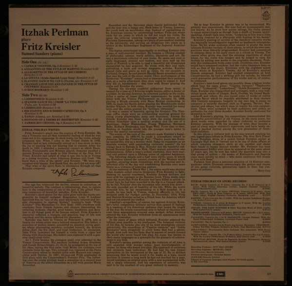 Itzhak Perlman : Itzhak Perlman Plays Fritz Kreisler (LP, Album)