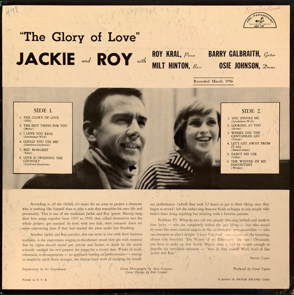 Jackie And Roy* : The Glory Of Love (LP, Album, Mono)