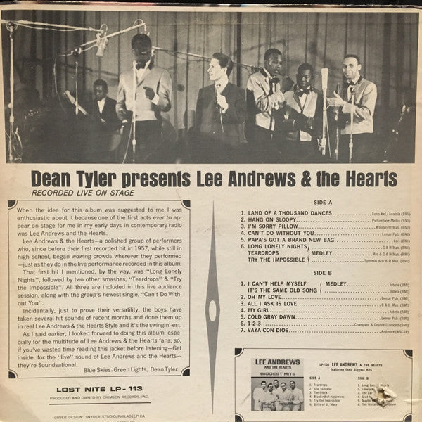 Lee Andrews And The Hearts* : Dean Tyler Presents Lee Andrews And The Hearts - Live On Stage (LP, Album, Mono, Aud)