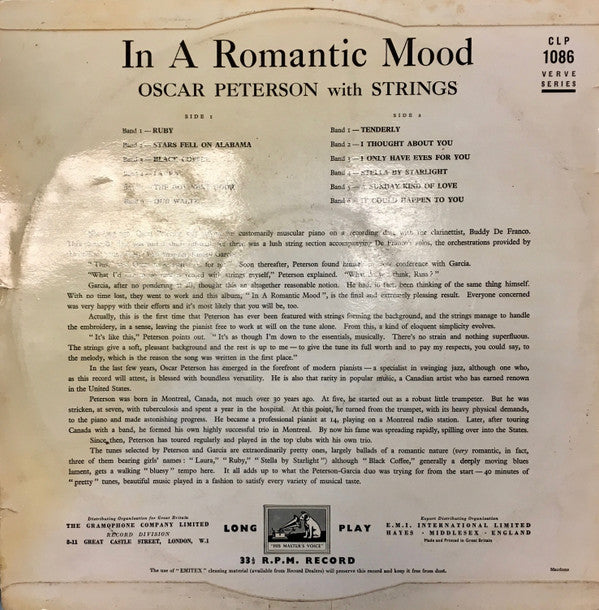 Oscar Peterson With Strings* : In A Romantic Mood (LP, Mono)