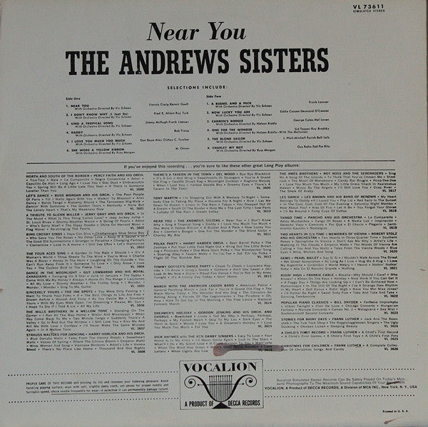 The Andrews Sisters : Near You... (LP, Comp)
