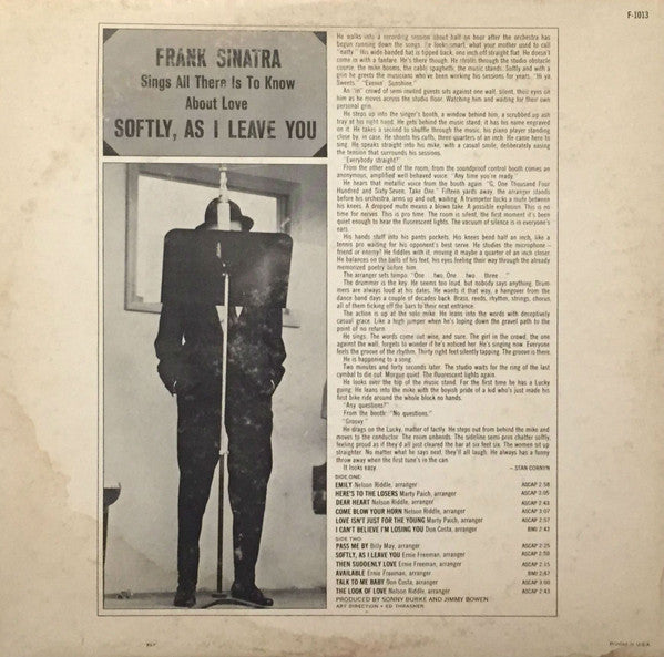 Sinatra* : Softly, As I Leave You (LP, Album, Mono, Pit)