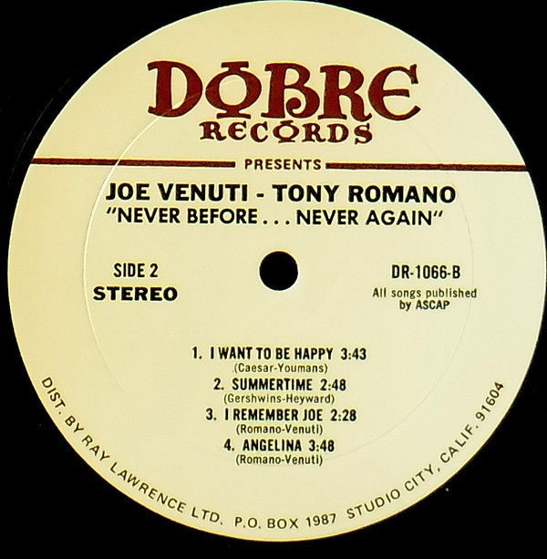 Joe Venuti ― Tony Romano (8) : Never Before... Never Again (LP, Album)