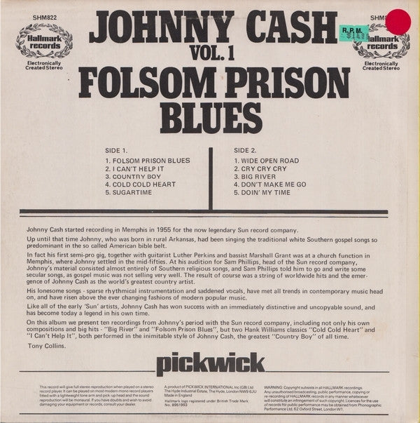 Johnny Cash : Folsom Prison Blues Vol. 1 (LP, Comp, Ele)