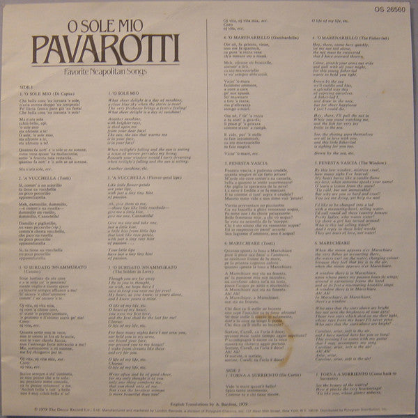 Luciano Pavarotti : O Sole Mio Favorite Neapolitan Songs (LP, Hol)