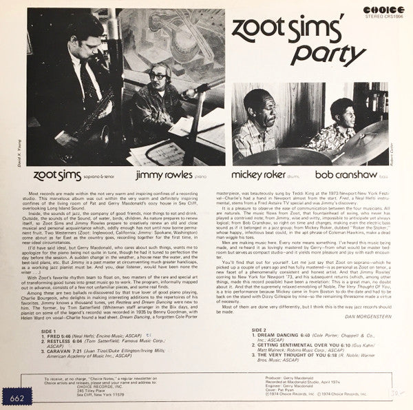 Zoot Sims : Zoot Sims' Party (LP, Album)