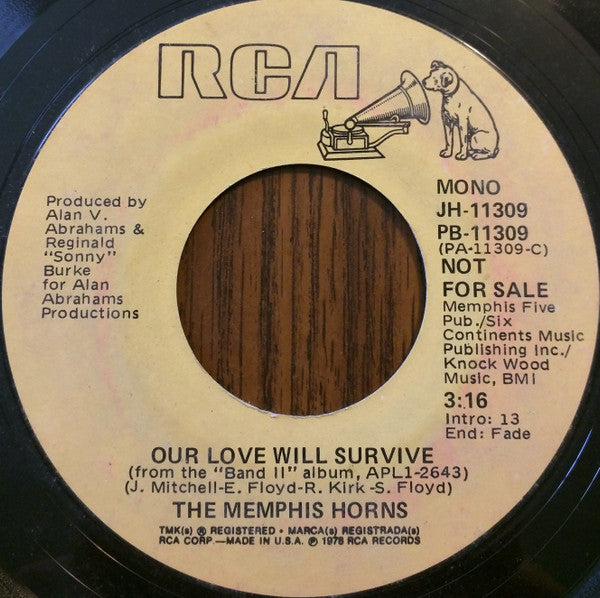 The Memphis Horns : Our Love Will Survive (7", Single, Mono, Promo)