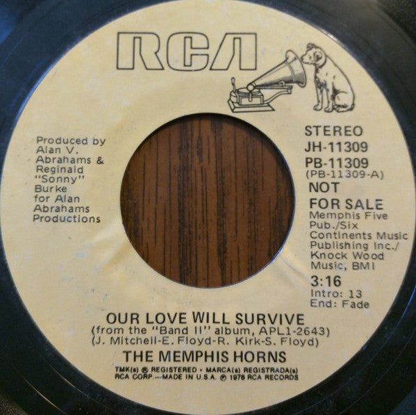 The Memphis Horns : Our Love Will Survive (7", Single, Mono, Promo)