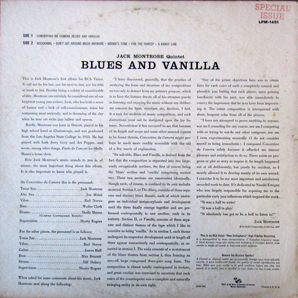 The Jack Montrose Quintet, Red Norvo : Blues And Vanilla (LP)