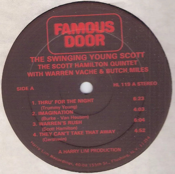 The Scott Hamilton Quintet With Warren Vache* And Butch Miles : Swinging Young Scott (LP, Album)
