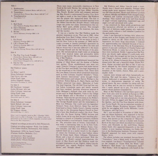 Mal Waldron : One And Two (LP, Album, RE + LP, Album, RE + Comp)