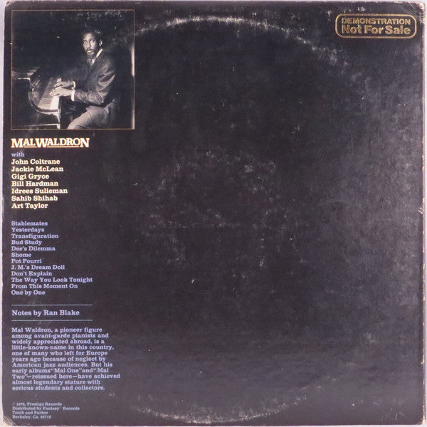 Mal Waldron : One And Two (LP, Album, RE + LP, Album, RE + Comp)