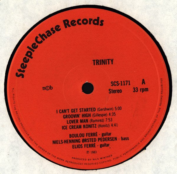 Boulou Ferré & Niels-Henning Ørsted Pedersen & Elios Ferré : Trinity (LP, Album)