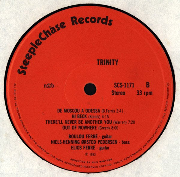 Boulou Ferré & Niels-Henning Ørsted Pedersen & Elios Ferré : Trinity (LP, Album)