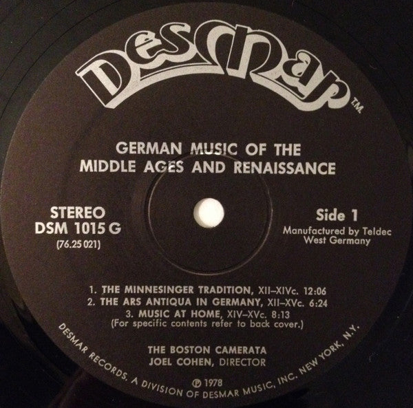 The Boston Camerata*, Joel Cohen (3) : German Music Of The Middle Ages And Renaissance (LP)