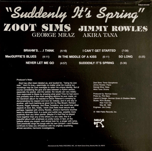 Zoot Sims : Suddenly It's Spring (LP, Album)