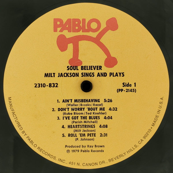 Milt Jackson : Soul Believer Milt Jackson Sings And Plays (LP, Album, Als)