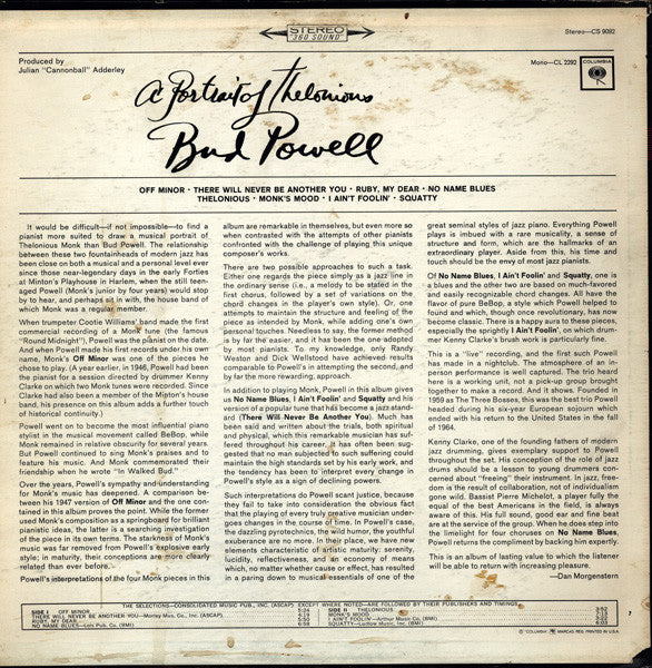 Bud Powell : A Portrait Of Thelonious (LP, Album)