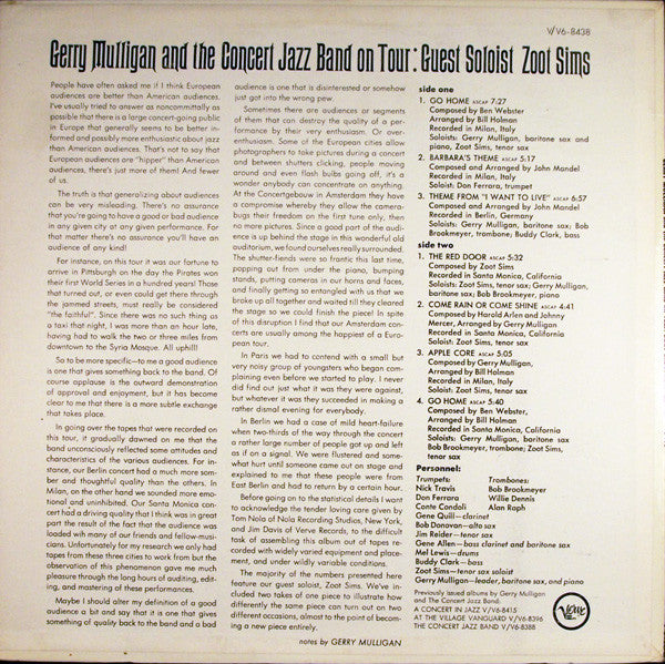Gerry Mulligan And The Concert Jazz Band* Guest Soloist: Zoot Sims : Gerry Mulligan And The Concert Jazz Band On Tour (LP, Album, Mono)