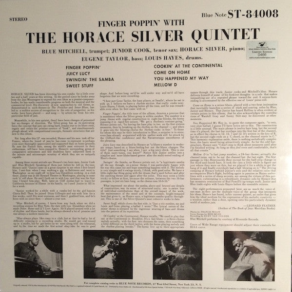The Horace Silver Quintet : Finger Poppin' With The Horace Silver Quintet (2x12", Album, Ltd, Num, RE, RM, Gat)