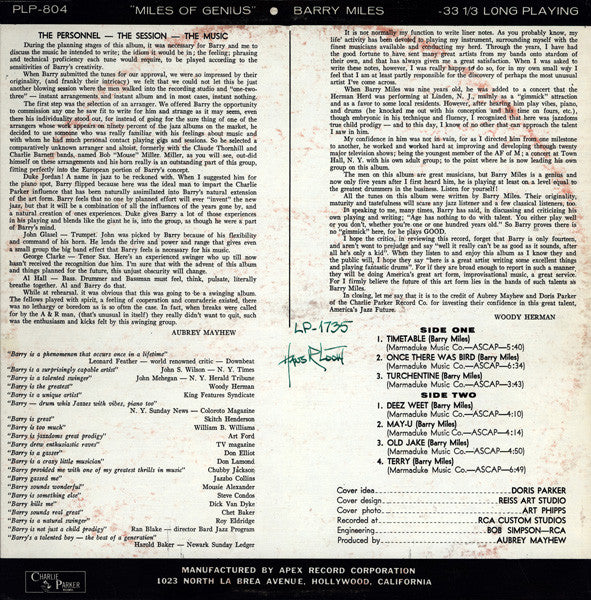 Barry Miles : Miles Of Genius (LP, Album, RE)