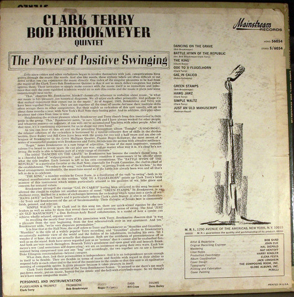 Clark Terry / Bob Brookmeyer Quintet : The Power Of Positive Swinging (LP, Album, Mono)