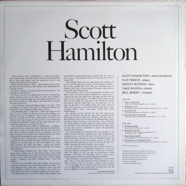 Scott Hamilton : Scott Hamilton Is A Good Wind Who Is Blowing Us No Ill (LP, Album, RE)