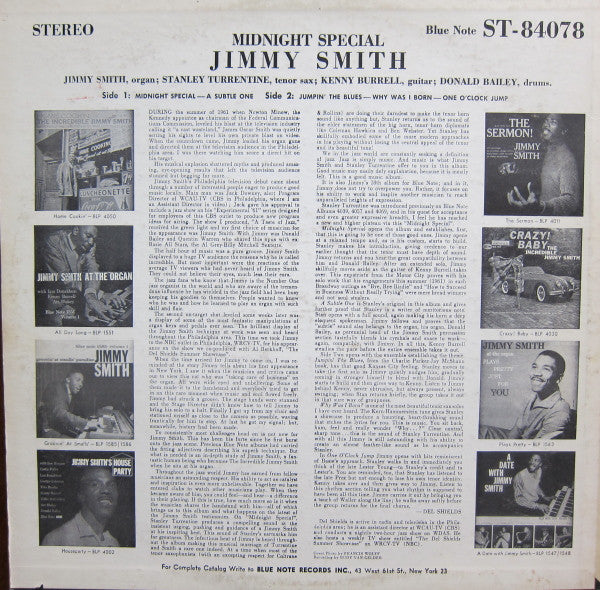 The Incredible Jimmy Smith* : Midnight Special (LP, Album, RE, NY )