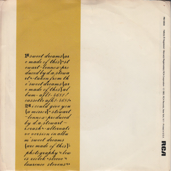 Eurythmics : Sweet Dreams (Are Made Of This) (7", Single, Styrene, Ind)