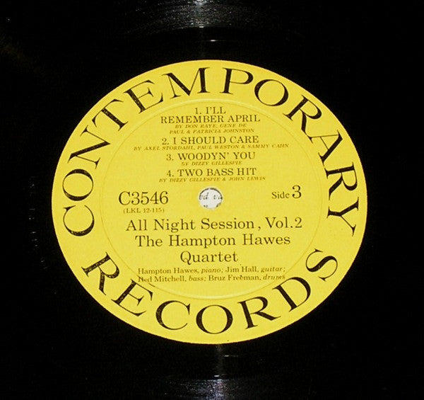 The Hampton Hawes Quartet* : All Night Session! Vol. 2 (LP, Album, Mono)