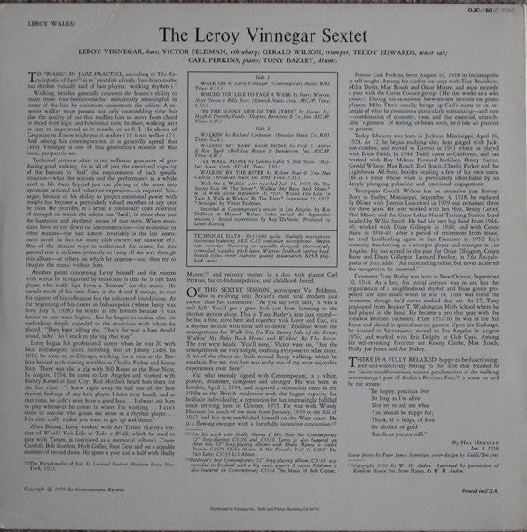 Leroy Vinnegar Sextet : Leroy Walks! (LP, Album, RE)