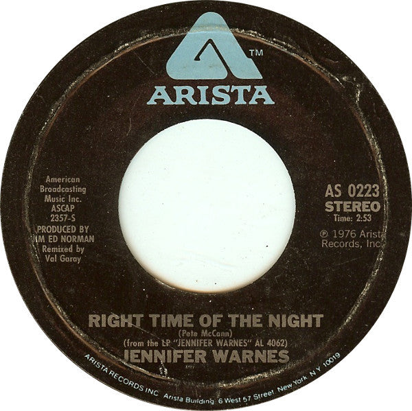 Jennifer Warnes : Right Time Of The Night / Daddy Don't Go (7", Pit)