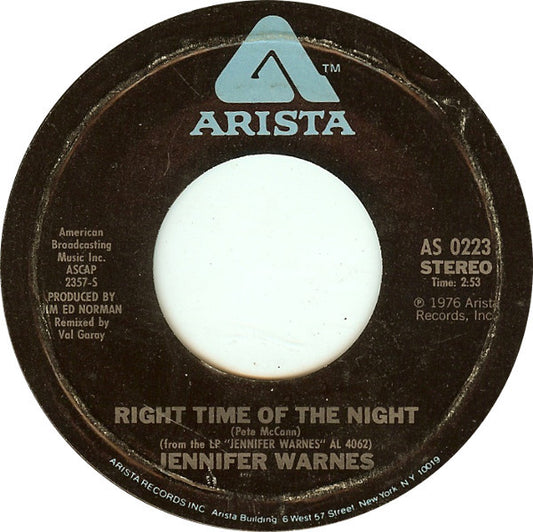 Jennifer Warnes : Right Time Of The Night / Daddy Don't Go (7", Pit)