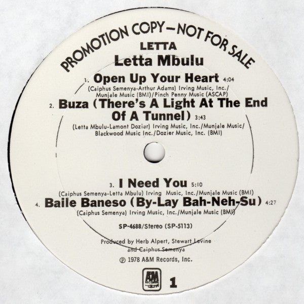 Letta Mbulu : Letta (LP, Album, Promo, Mon)